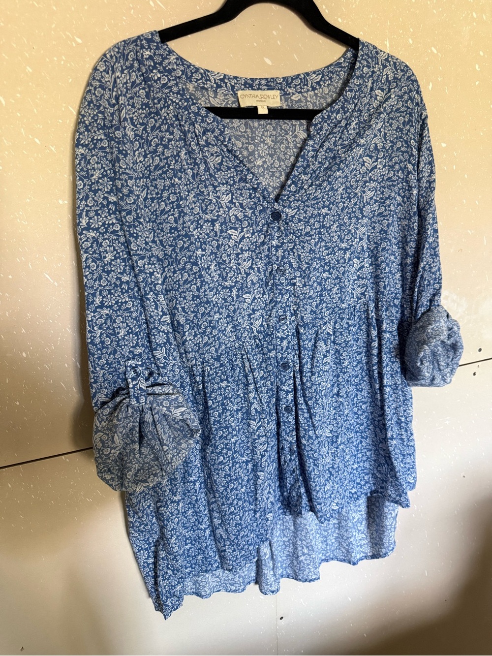 Cynthia Rowley Blue Floral Button-Front Tunic
